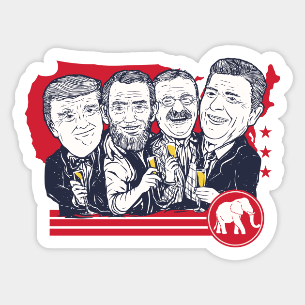 Funny Republican Party // Past Republican Presidents Donald Trump, Abraham Lincoln, Teddy Roosevelt & Ronald Reagan Sticker by SLAG_Creative